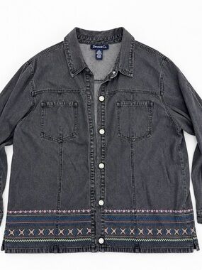 Denim&Co Black Embroidered Hem Denim Shirt Jacket